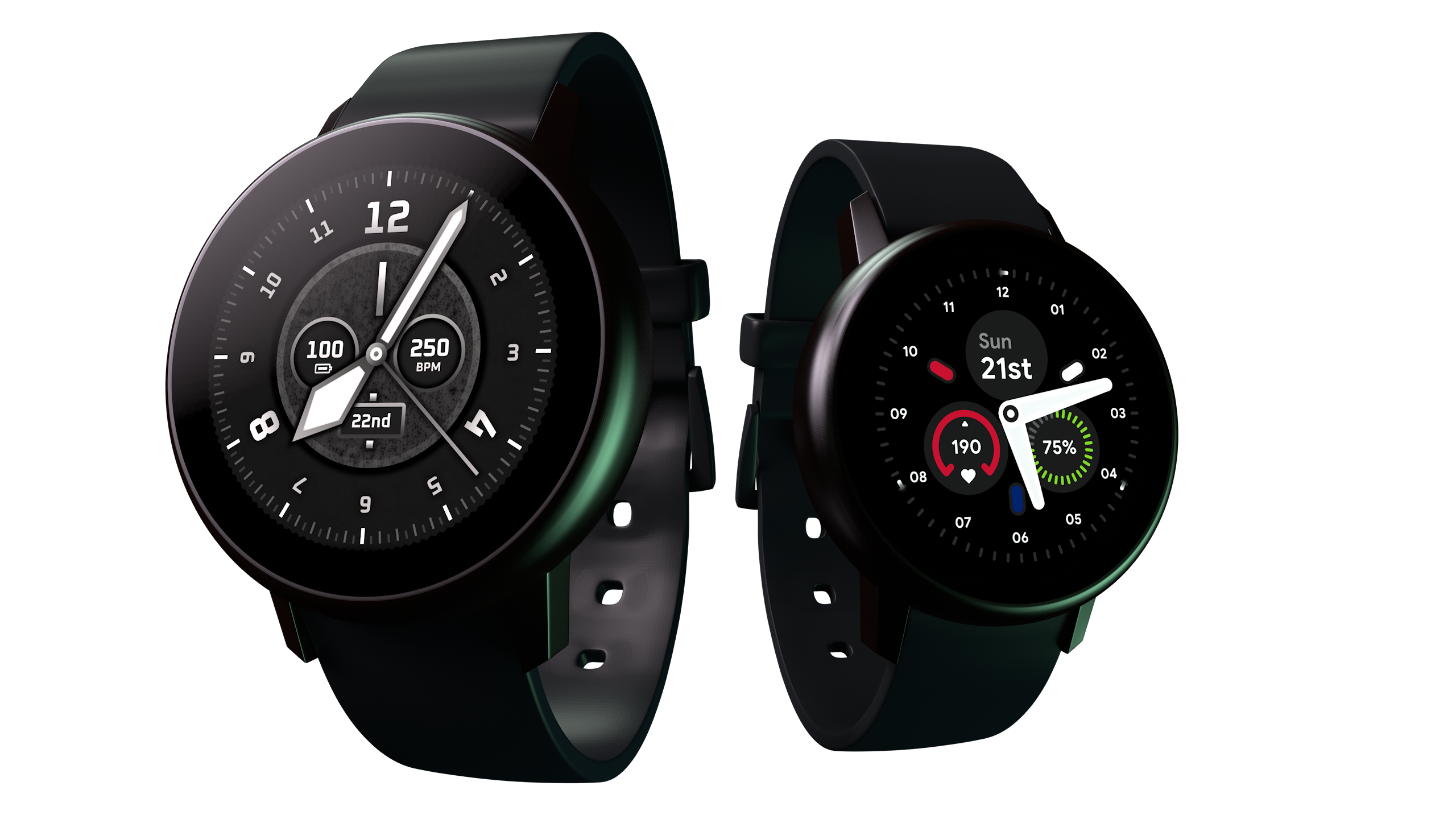Classic and Olympus watch faces on two Galaxy Watch Active 2 devices